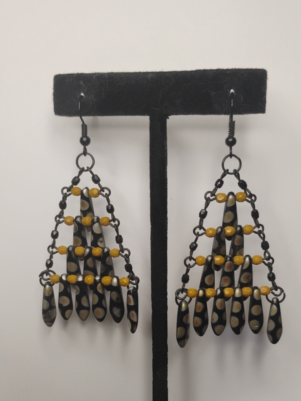 Handmade By Me Iridescent Czech Glass Boho Chandelier Dagger Earrings